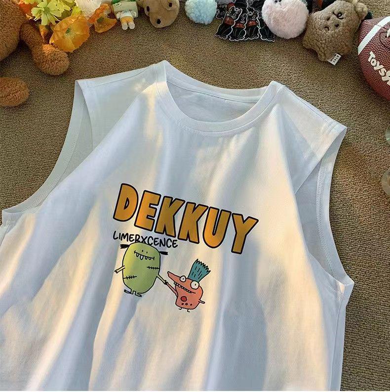 2023 г. Хлопковый жилет без рукавов с рисунком для мальчиков - свободная летняя футболка