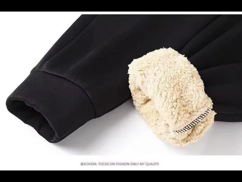 Мужской плюшевый утолщенный зимний кардиган: Теплая толстовка из овчины и свободная спортивная куртка с верхом на молнии и брюками