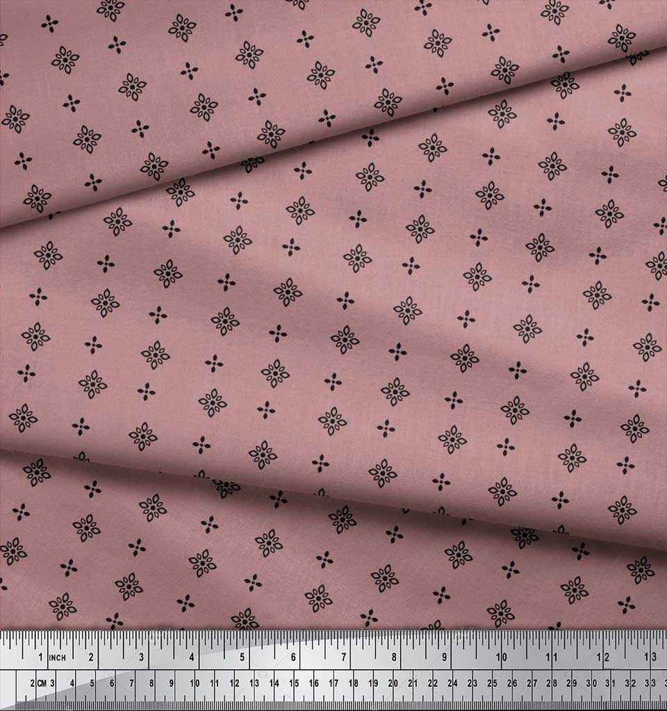 Soimoi Japan Crepe Satin Fabric Black Small Motif Shirting Printed Craft Fabric by the Metre 42 Inch