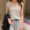 Women Vest V-Neck Sleeveless Shiny Hot Drill Decor Tank Tops Solid Color Knitting Camisole Parties Daily Wear