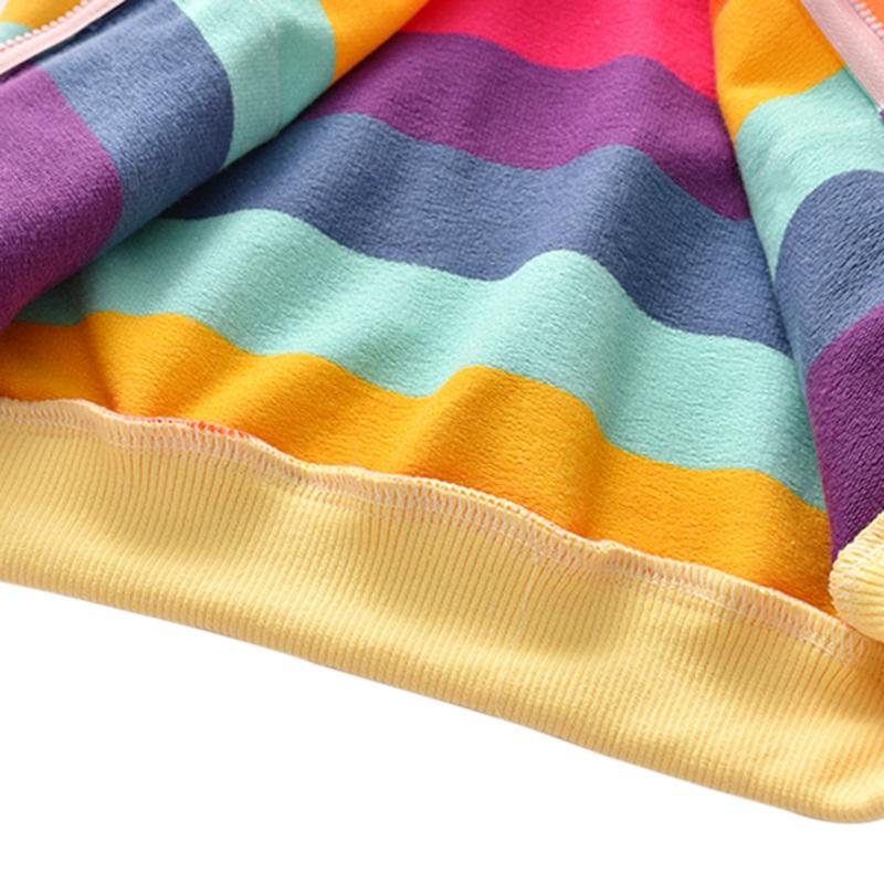 Верхняя одежда для девочек в радужную полоску, повседневная толстовка с капюшоном на молнии, толстовка с капюшоном, детские пальто, наряды, топы