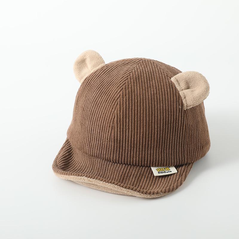 New Corduroy Baby Hat Solid Color Cute Bear Ear Adjustable Baseball Caps Newborn Toddler Boy Girl Sun Hats Winter Spring