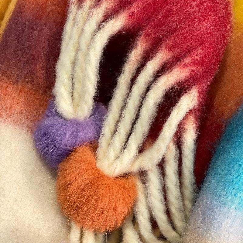 A Cute And Versatile Scarf With A Fashionable Design For Women Featuring Thick Woolen Balls Brushed Hair Tassels And Striped Stripes