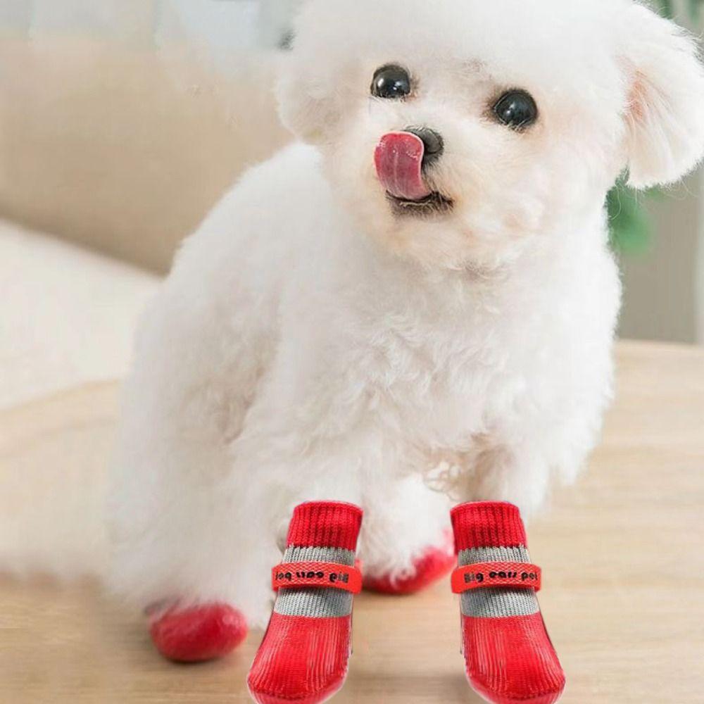 4pcs/set Warm Waterproof Puppy Socks Shoes Non-slip Puppy Scratch-proof Foot Covers Spring