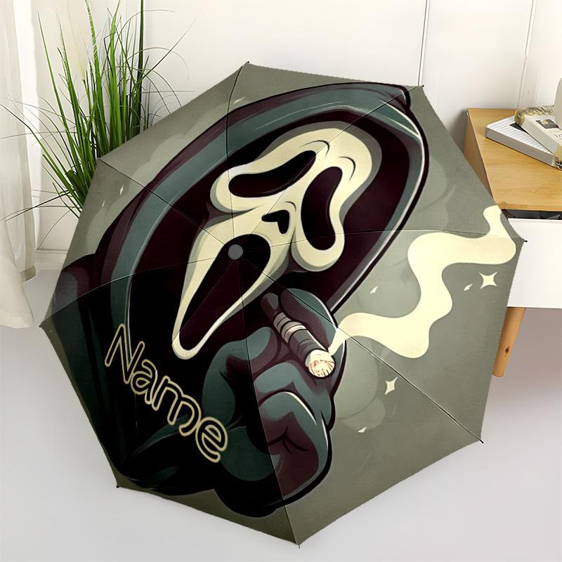 1PC Ghostface - Custom Name Automatic Folding Umbrella - Compact 8-Rib Design, Durable Plastic & Iron, Daily Use S0106032
