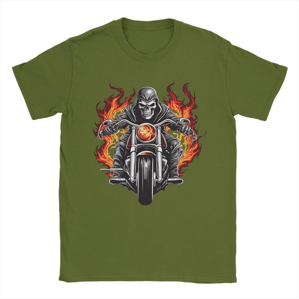 Skull Biker TShirt Unisex Casual Cotton Tees Round Neck Short Sleeve T Shirts New Arrival Clothing