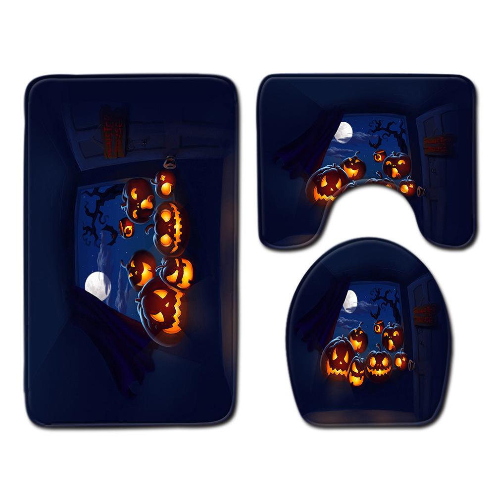 Halloween Shower Curtain Floor Mat Combination Four-Piece Set Bathroom Toilet Carpet Door Mat