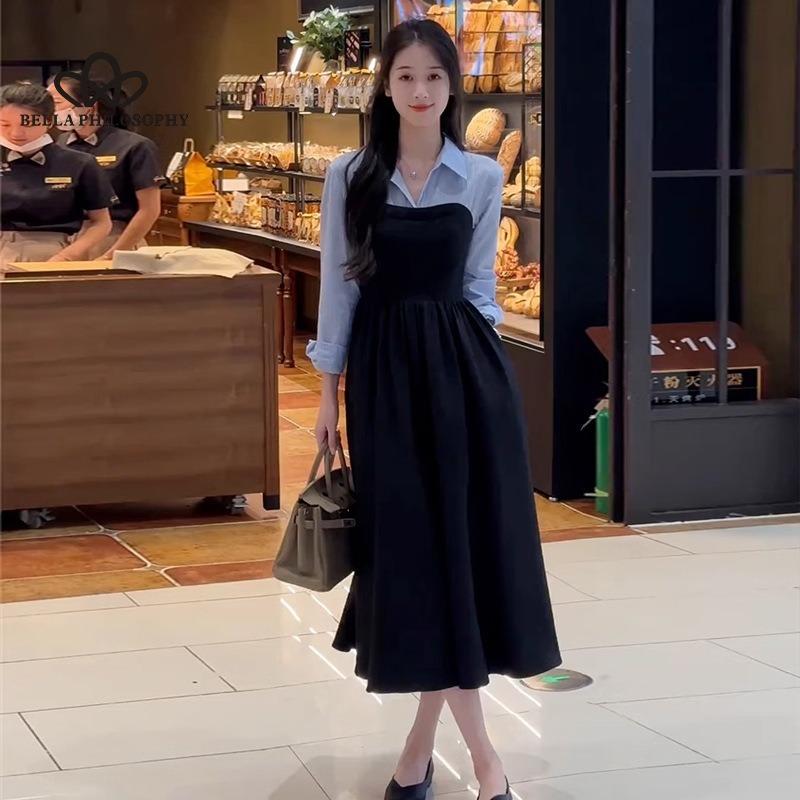 Платье с длинными рукавами и отворотами, женское, ранняя весна, новое, обтягивающее, утягивающее платье-рубашка, шикарное длинное платье в гонконгском стиле