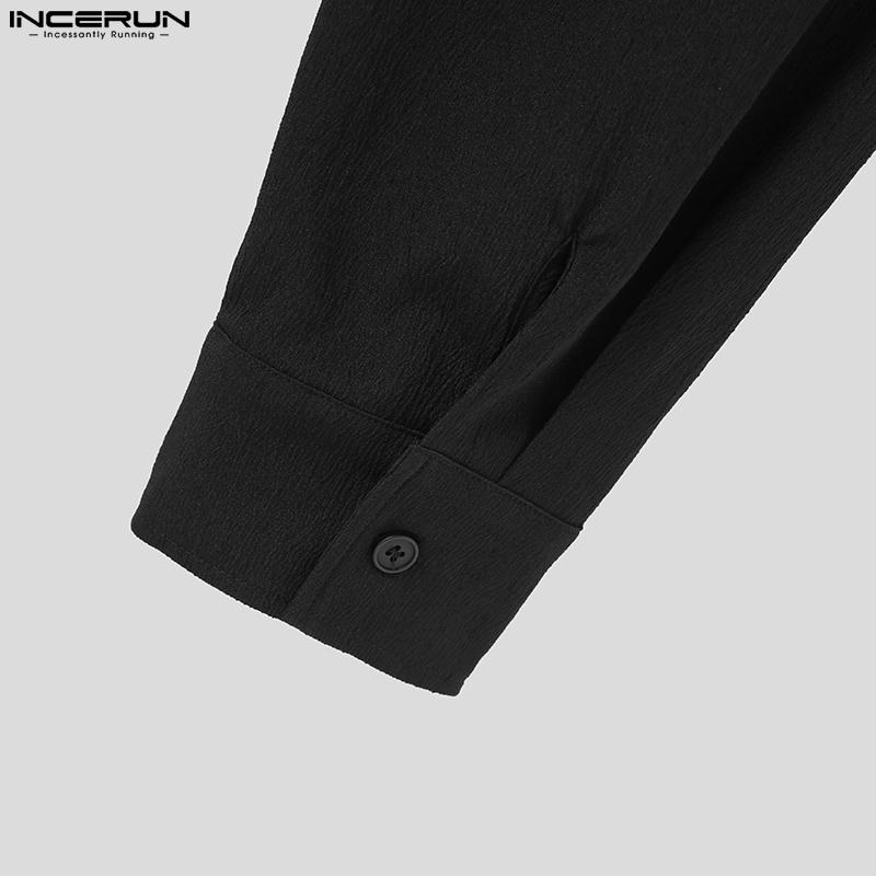 INCERUN Весенние мужские однотонные рубашки с длинными рукавами, топы