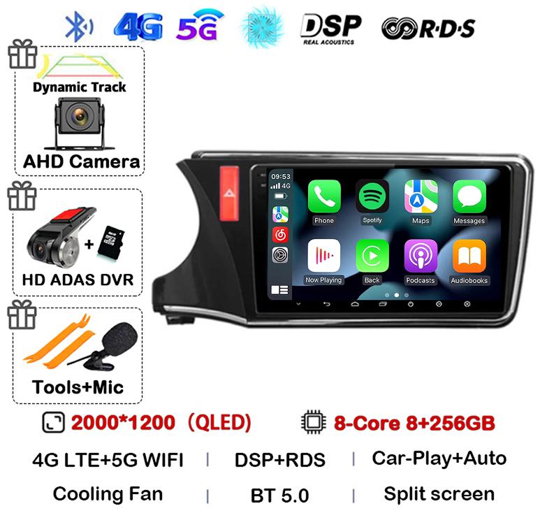 Android 14 Carplay Auto Car Radio For Honda CITY 2014 2015 2016 2017 2018 2019 Multimedia Stereo Player GPS 4G+WIFI 360 Camera