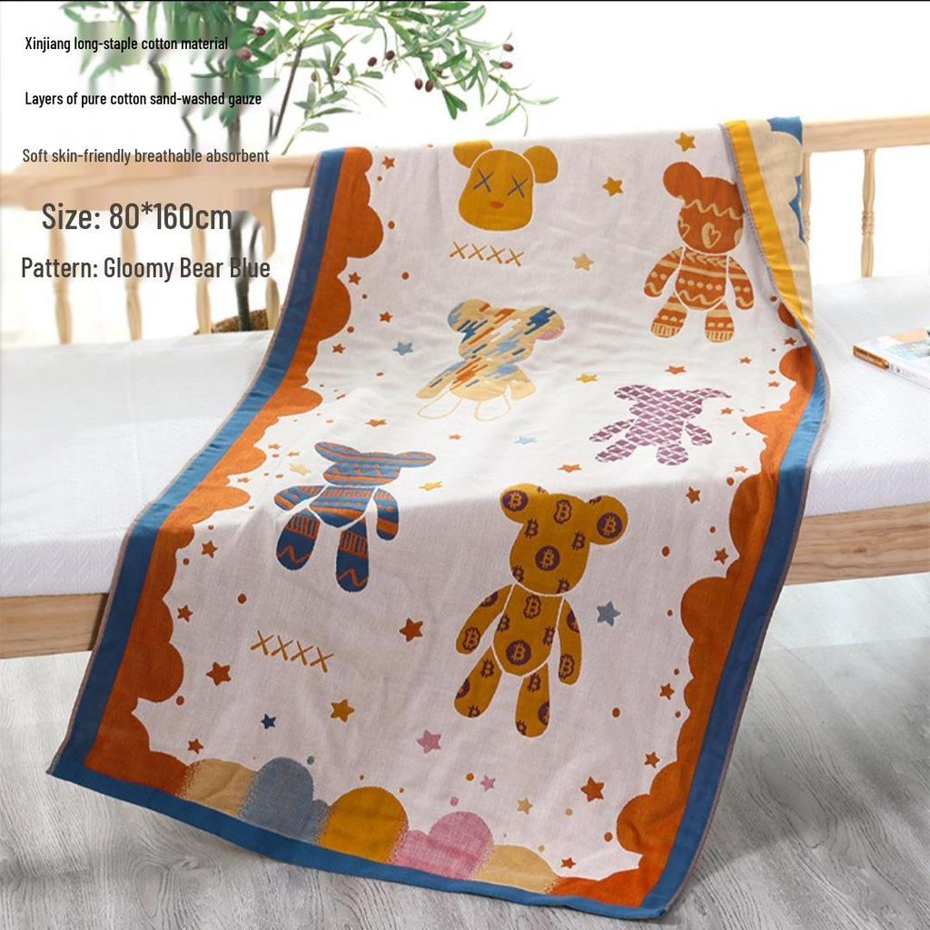Extra Large Cotton Gauze Cartoon Bath Towel - Soft, Quick-Drying for Adults & Kids