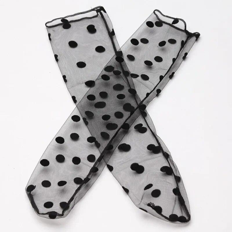 1pair Sexy Star Dot Lace Socks Women Transparent Mesh Ankle Socks Ladies Ultra-Thin Princess Tulle Socks Female Streetwear Socks
