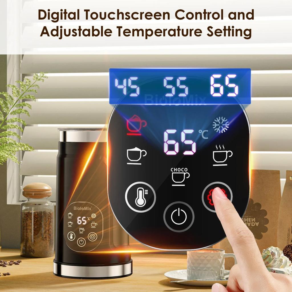 Electric 5 in 1 mixer with upgraded touch screen LED display - Hot and cold milk frother thermos for lattes