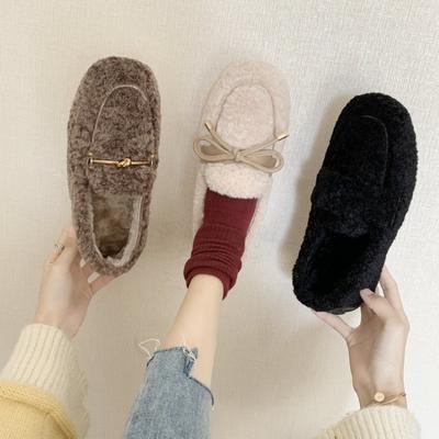 Слипоны Furry Shoes женские зимние ботинки 2024 Новые однопедальные туфли Flocks Flat Shoes женские хлопковые туфли для сохранения тепла комнатные тапочки