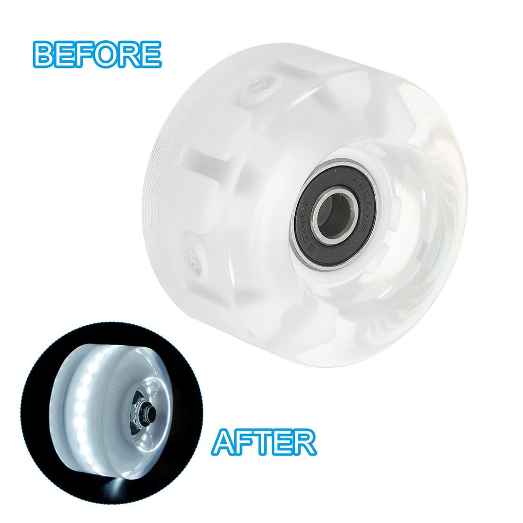 PATIKIL Roller Skate Wheel Set 8pcs 58mm 82A Light Up Skateboard Cruiser Wheel Set with Bearing Track Tool Kit for Outdoor Double Row Skating White