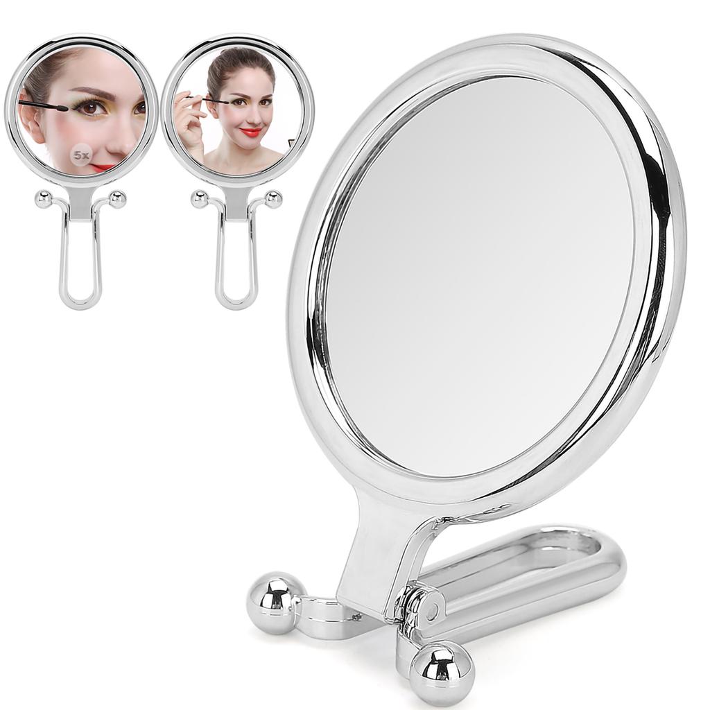 5X Magnifying Folding Adjustable Cosmetic Mirror Double Sided Makeup Mirror (Silver)