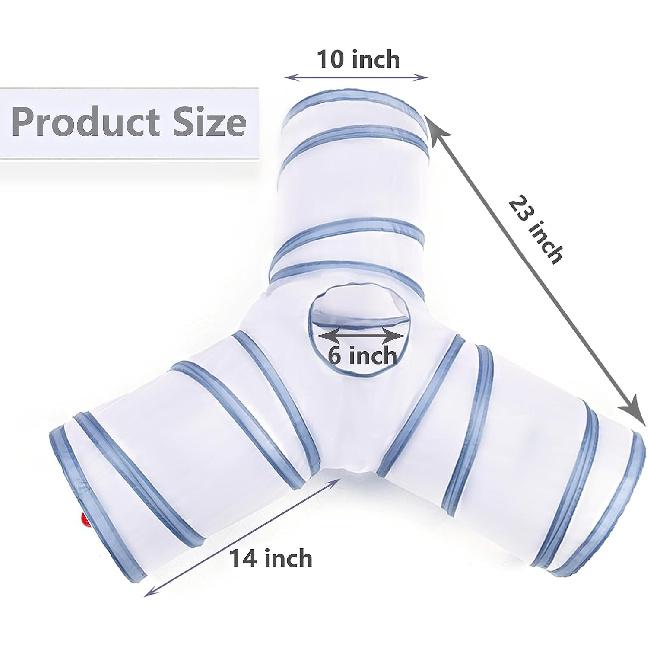 Cat Tunnel Tube Toys, Tunnels for Indoor Cats, 3 Way Colorful White Gray Collapsible Interactive Toy with Balls for Rabbits, Kittens, Ferrets, Puppy
