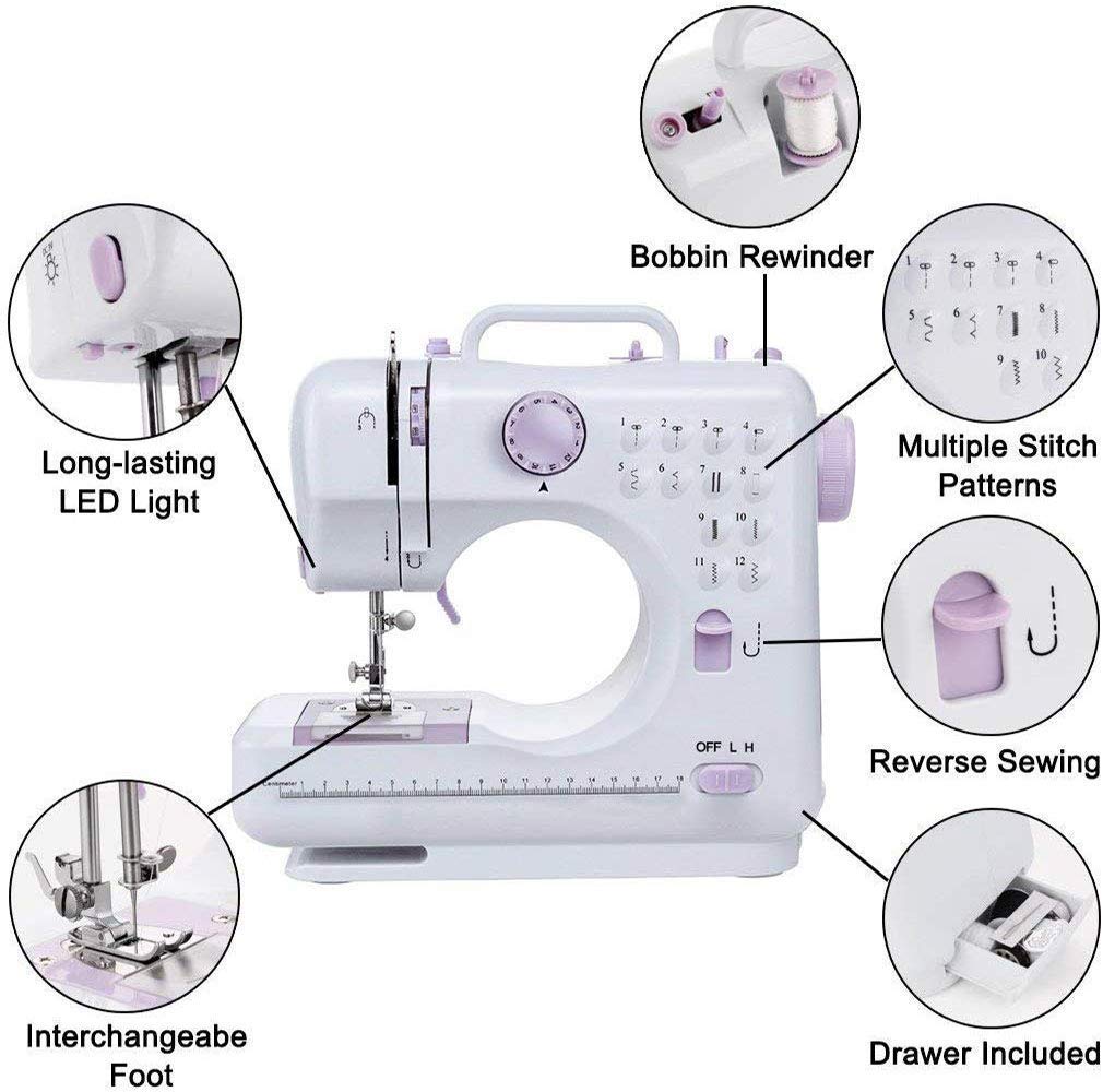 Household sewing electric sewing 12 types of small sewing LED hand lamp AC easy low adjustable reverse lifetime warranty machine, machine, stitches,