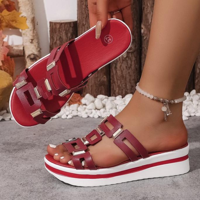 Металлические сандалии для лета, Новые пляжные с открытым носком, на толстой подошве, женские