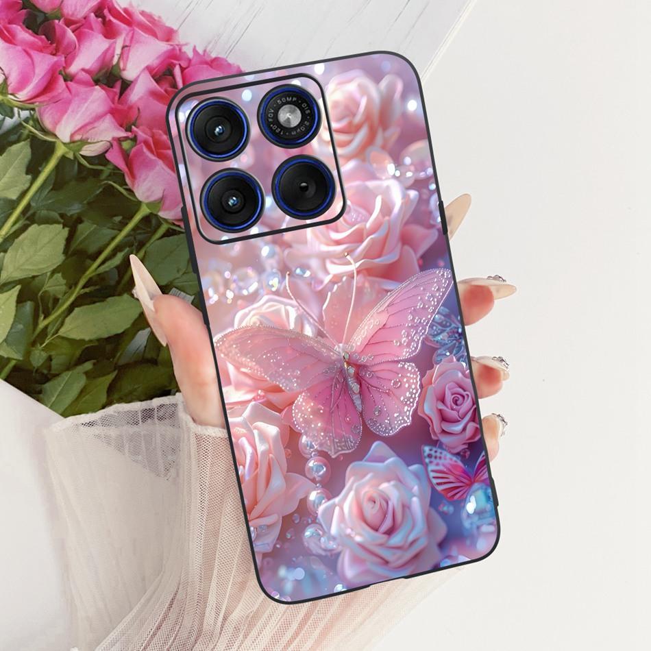 For Motorola Edge 70 Cute Flower Butterfly Cat Painted Case For Motorola Moto X70 Air Edge70 5G Black Silicone Soft Phone Cases