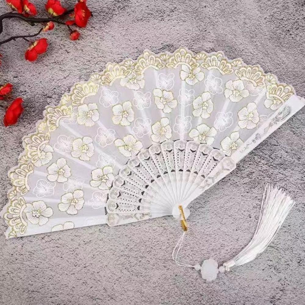 Flower Pattern Dance Fan Vintage Decorative Fan Hanfu Fan Chinese Folding Fan  Wedding Party