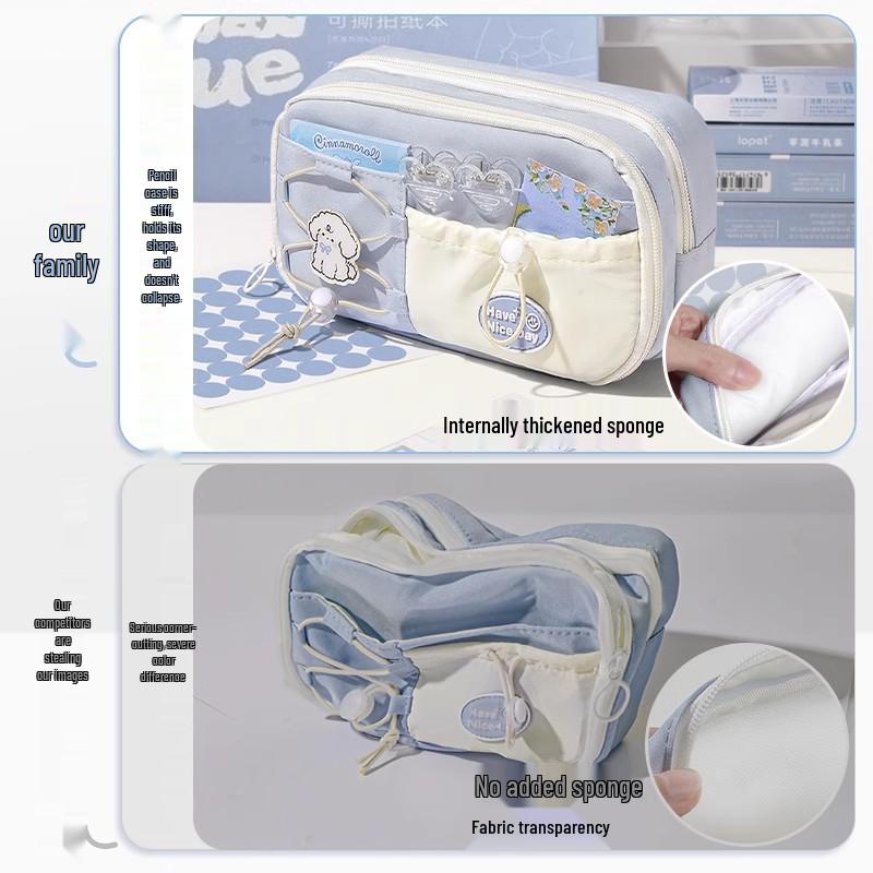 Пенал большой вместимости многослойный - Милый пенал с затягивающимся шнурком