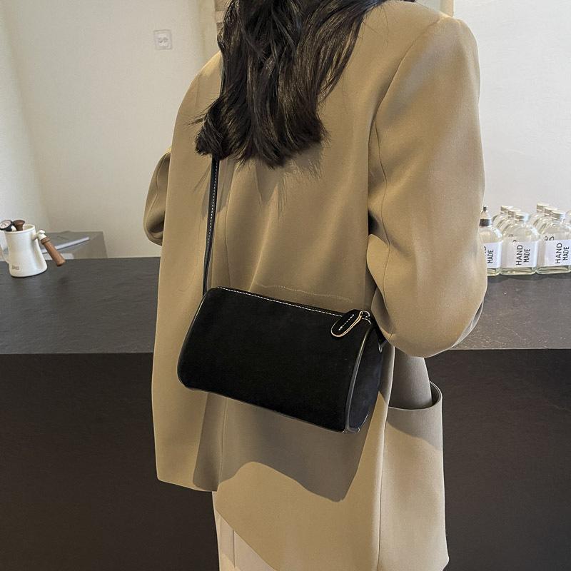 Модная цилиндрическая сумка из замши для женщин, новая осенняя, универсальная, для работы, с матовой текстурой, сумки кроссбоди, простая элегантная сумка на плечо KTY