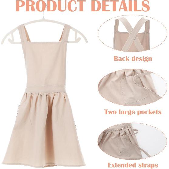 Kids Cross Back Apron with Pockets, Toddler Apron for Girls and Boys, Japanese Style Pinafore Aprons for Toddler Painting, Cooking, Baking, Gardening