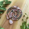 Watermelon Garnet,Rhodonite Mala,Rose Quartz Pendant,JapaMala,108 Hand Knotted Meditation Necklace,Yoga Jewelry,Healing Crystals