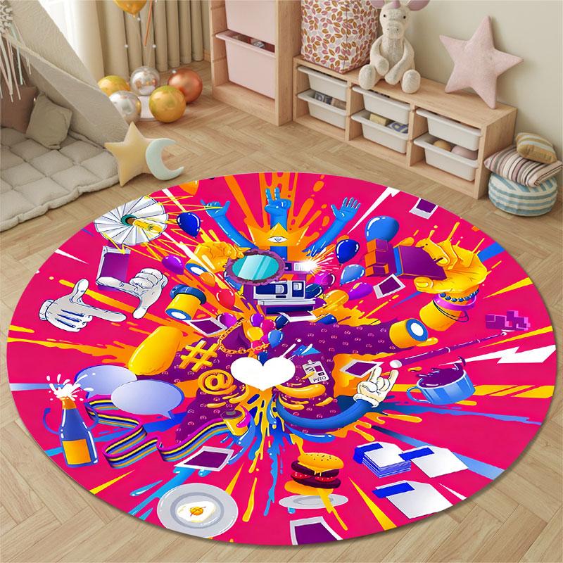 Boho Round Moon Multicolor Rug Mat, Non-Slip Floor Mat for Office