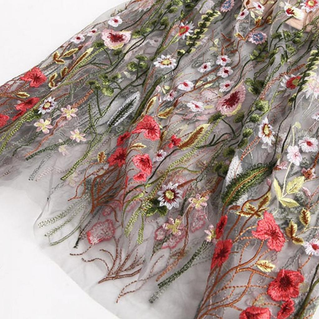 Women's Seaside Holiday Beach Long Dress Mid-length Retro Embroidery Mesh Dress