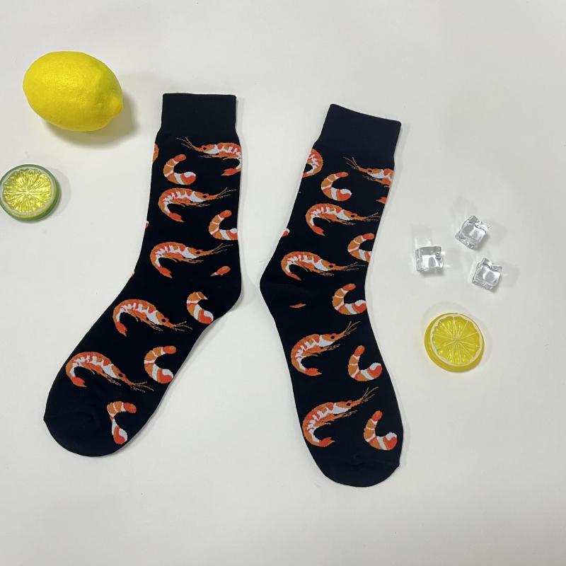 1 Pair Creative Shrimp Pattern Casual Comfy Soft Mid-calf Men's Socks for Daily
