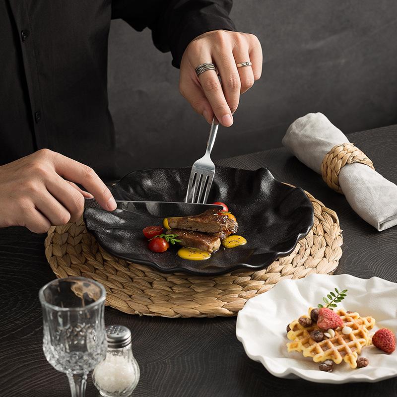 Folded Western Food Plate Household Steak Plate French Plate Premium Dish Plate New Oven Hotel Ceramic Tableware