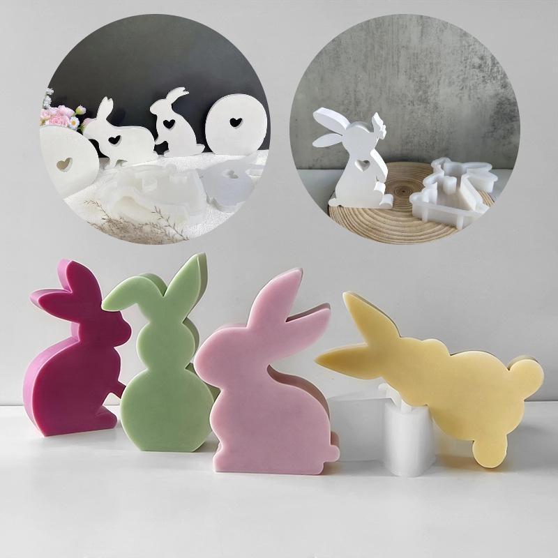 Cute Rabbit Candle Silicone Moulds Gypsum Car Mounted Incense Expanding Gypsum Soap Molds Easter Bunny Aromatherapy Candle Mold