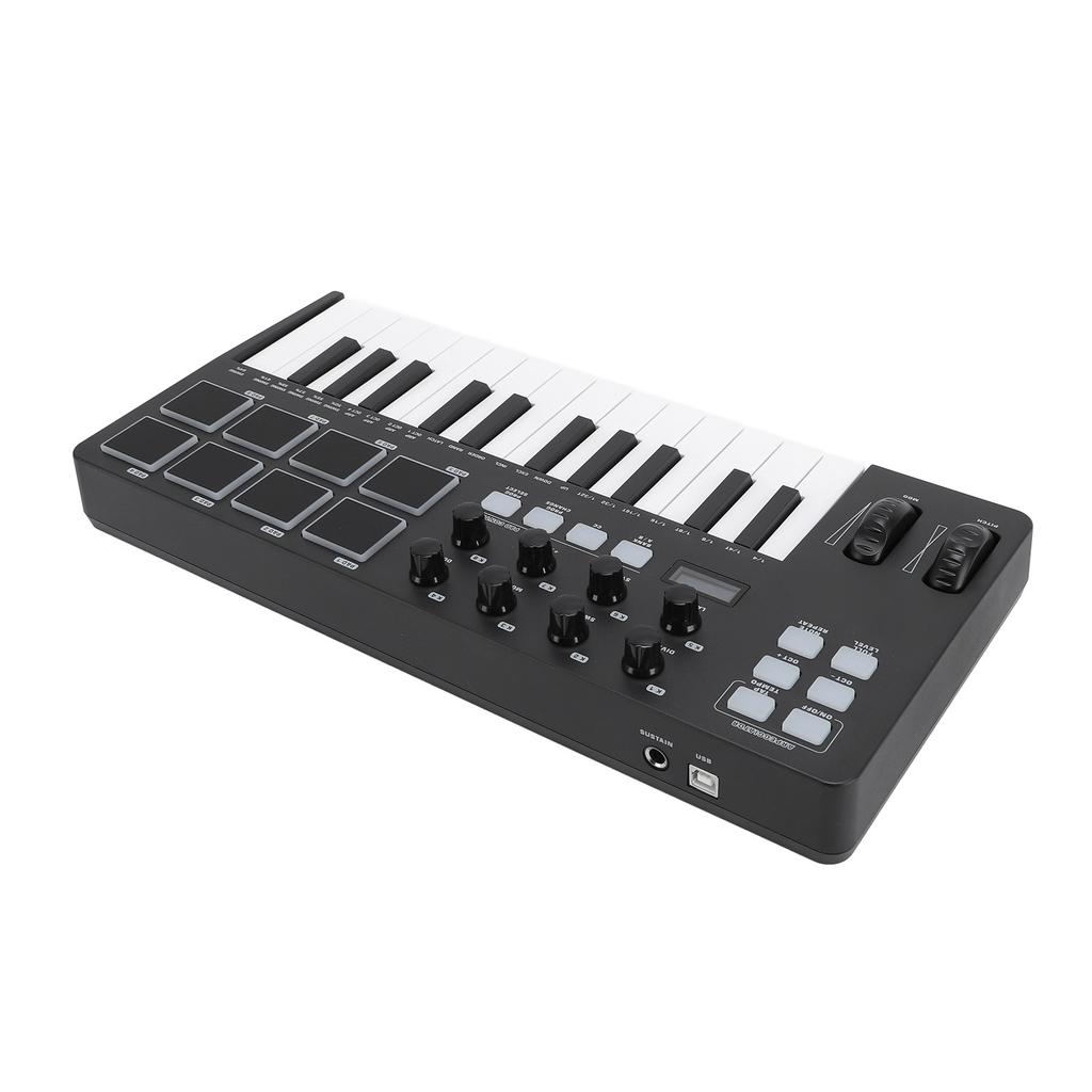 25-клавишная USB-MIDI-клавиатура с интеграцией DAW, режим аккордов, режим гамм, 8 подсвечиваемых барабанных пэдов