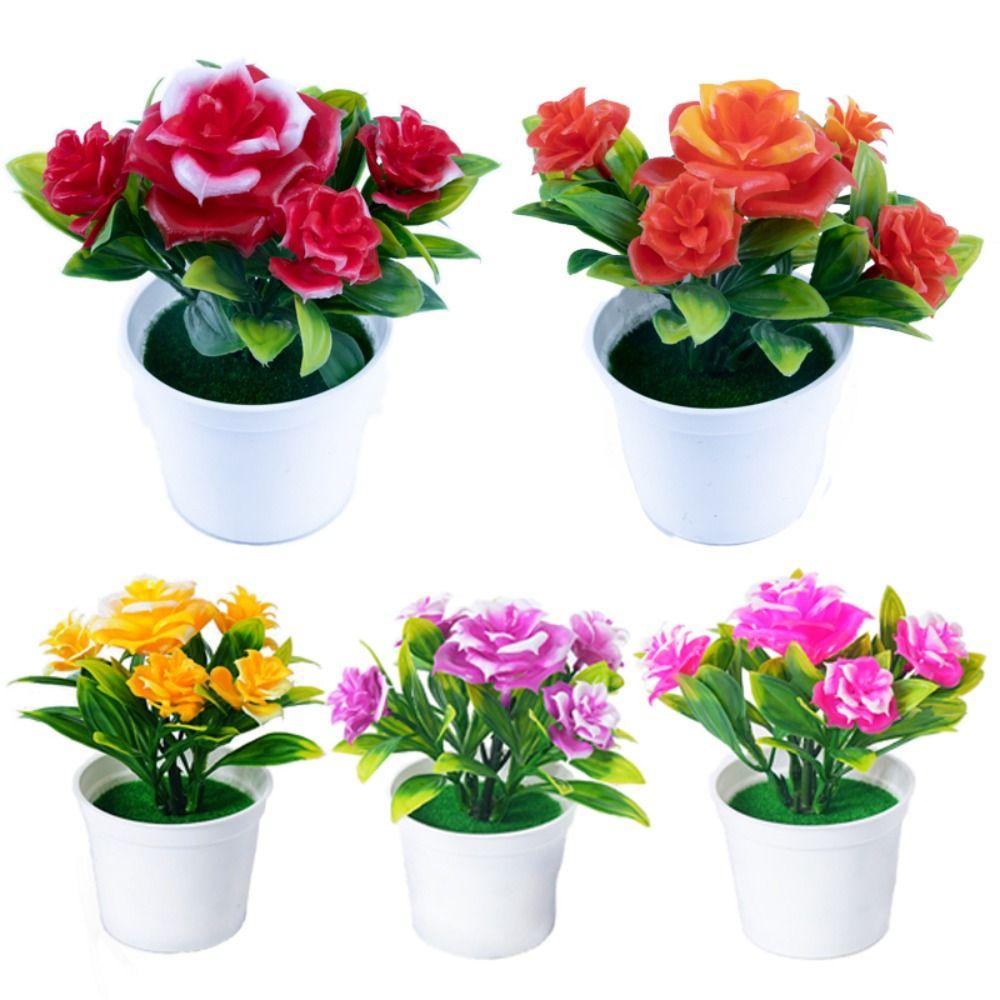 Многоцветная искусственная роза бонсай ремесло реалистичные горшечные растения креативная имитация цветы в горшках