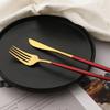 16Pcs Red Gold Dinnerware Tableware Set Matte Stainless Steel Cutlery Kitchen Knife Fork Spoon Restaurant Wedding Flatware Set