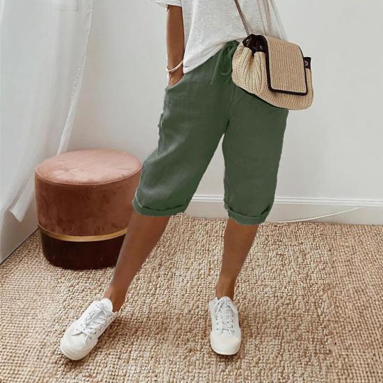 Женские брюки, свободные, с эластичной резинкой на талии, повседневные, однотонные, с карманами, длиной до колена, для повседневной носки, для спорта и пляжа