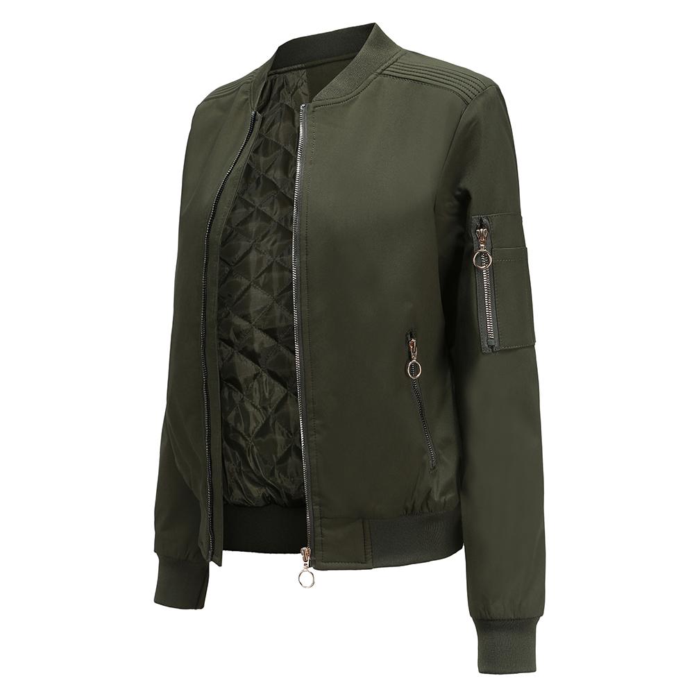 Женская куртка с длинными рукавами и боковыми карманами на молнии, повседневные тонкие куртки-бомберы, весенне-осенняя верхняя одежда