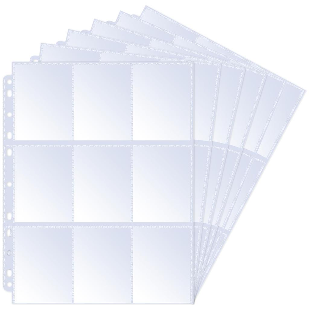 FINGOOO Trading Card File Card File 9 Sheets Refill Transparent Large Capacity Card Sheet Compatible with 2 3 and 4 Holes Collect Pokemon and Other
