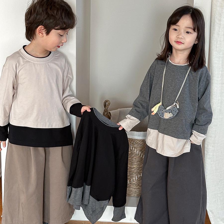 Jiaye Kids' 2025 Spring Color-block Long-Sleeve T-Shirts for Boys and Girls