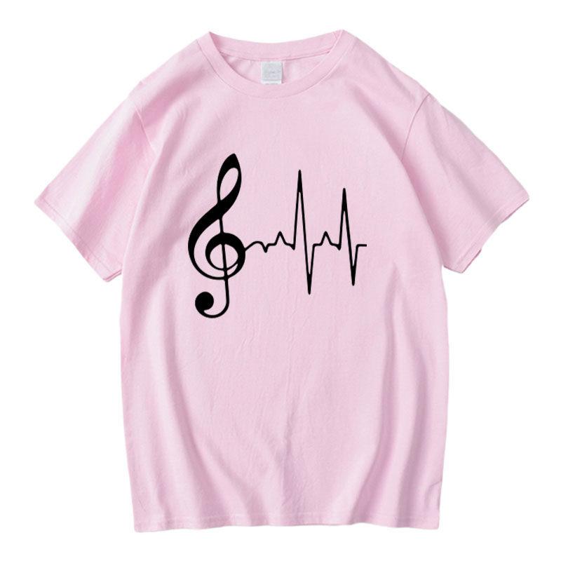 Fashionable Music Rhythm Pure Cotton Short Sleeve Tshirt Round Neck Casual Top For Men And Women