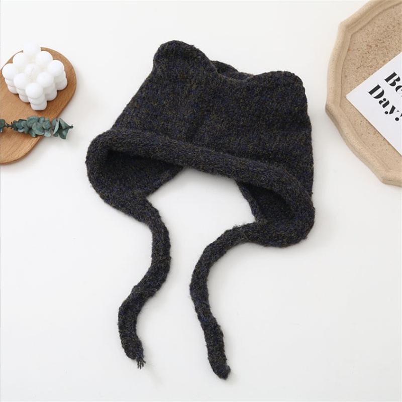 Knitted wool hat women's winter cute headgear green hat ear protection earmuffs autumn and winter student hat