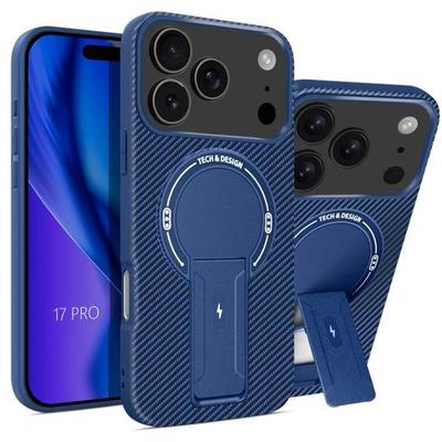 Защитный чехол - BOOLING - для iPhone 17 Pro - Углеродное волокно Подставка и Магнитный круг Синий