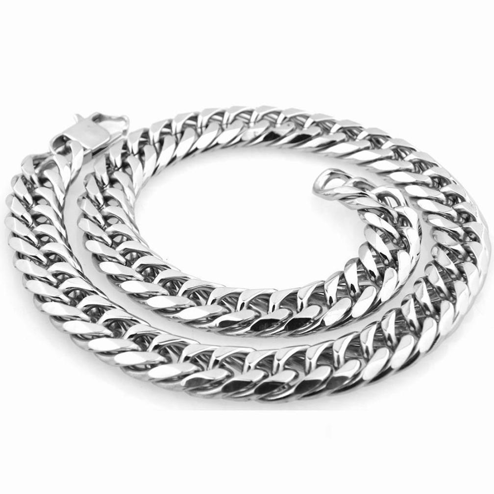 Silver Tone Stainless Steel Men's Chain Necklace Heavy Huge Jewelry Curb Cuban Chain