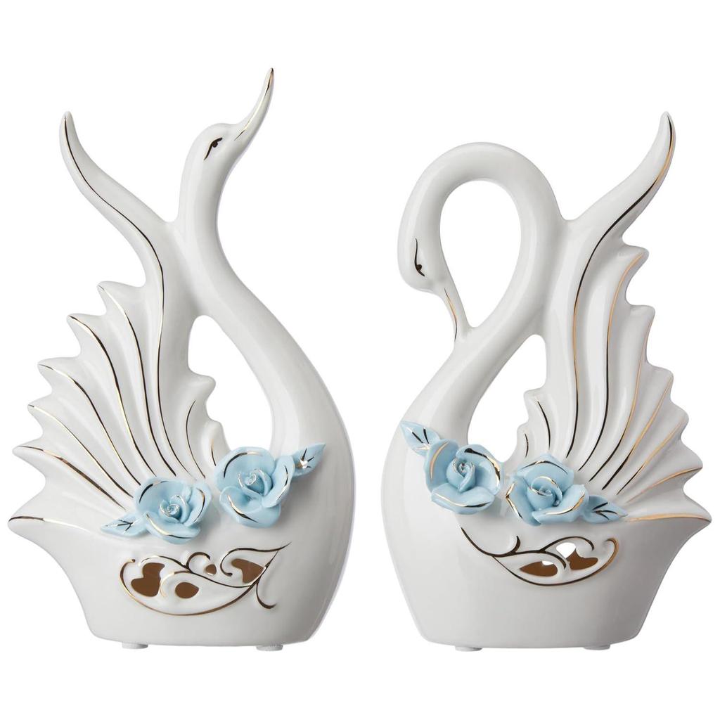 Modern Elite Swan Pair Ceramic Art Figure | Beautiful Home Decor (Set of 2, White)