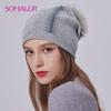 SOMALER Зимняя вязаная шапка с большим помпоном из натурального меха для женщин, теплые шерстяные шапки с украшением, модные вязаные шапки с черепом