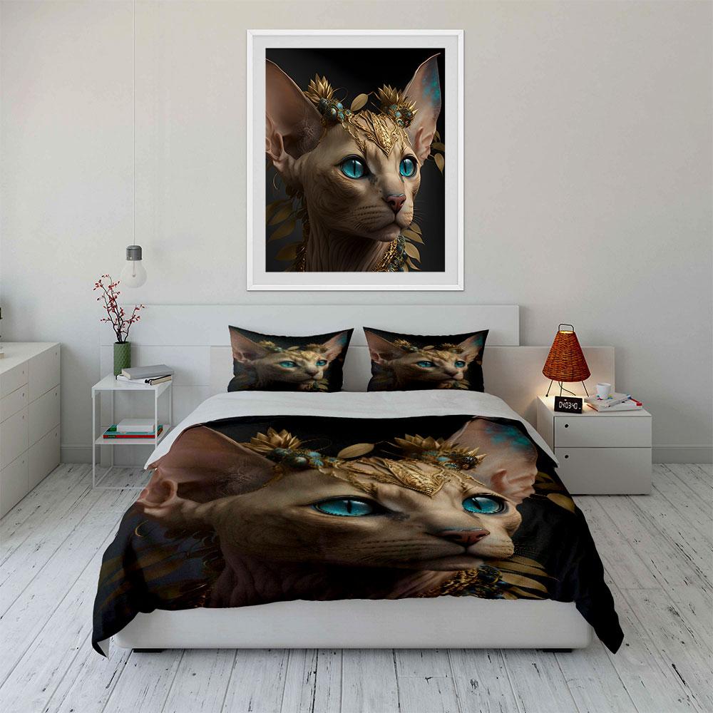 "Golden Decorative Art Set" Bedding Set with 1 Duvet Cover 2 Pillowcases Single Double King Queen, Gift