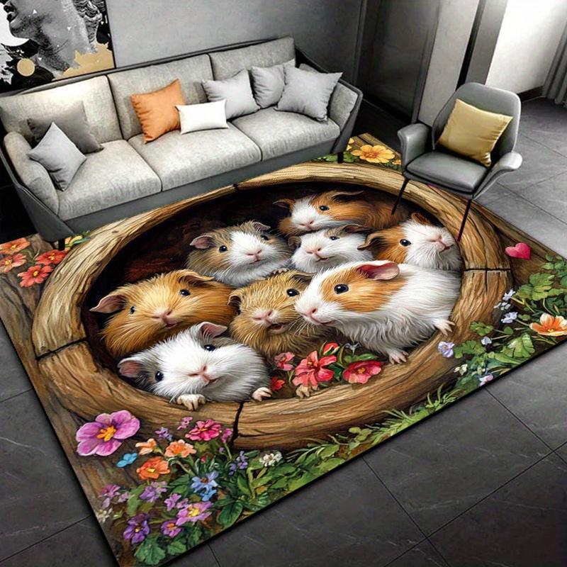 Guinea pig flower pot rug for living room cute animal design home decor carpet Anti slip carpet can be machine washed