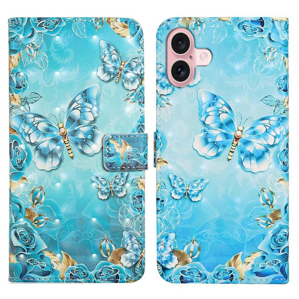 For iPhone 16 Plus Case Stand Card Holder Leather Phone Cover 3D Creative Pattern Design